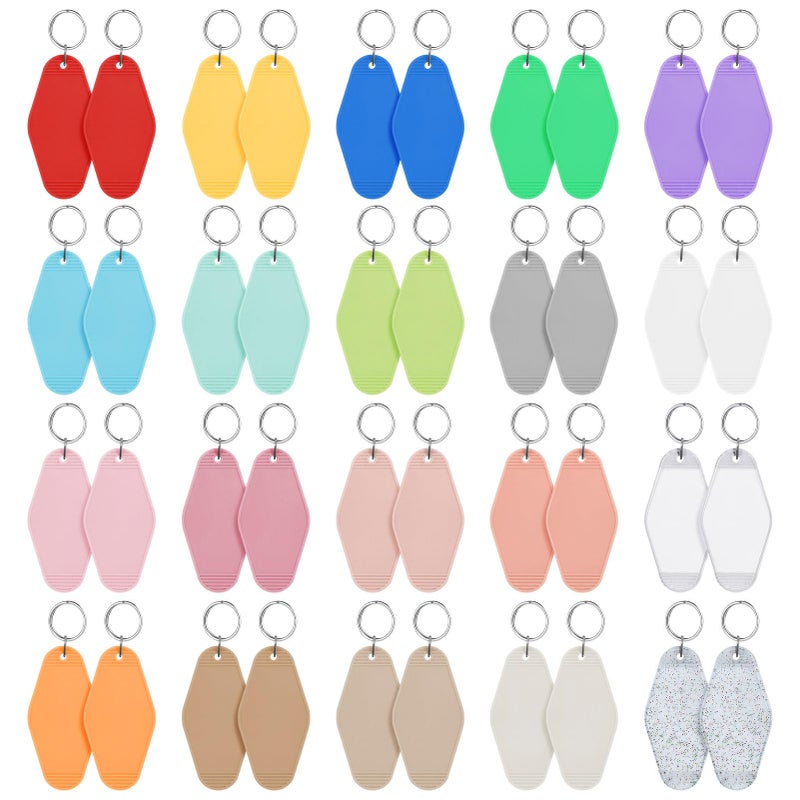 LOTMER 40 PCS Hotel Keychain Blank with Key Rings  20 Colors Plastic Rhombus Motel Keychain  Sublimation Keychain Blanks for DIY Keychain and Luggage Tag(Light Colour) - Image 1
